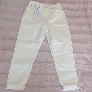Topshop Cream High Waist Cropped Mom Jeans, Size 28